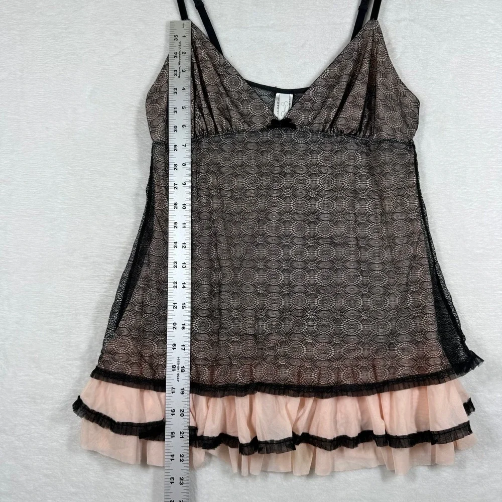 Jessica Simpson Black Pink Lace Ruffle Babydoll‎ Chemise JS60630 Womens Medium
